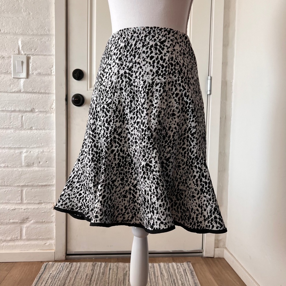 DKNY Women Black White Animal Print A-Line Skirt Flared Hem Size 14